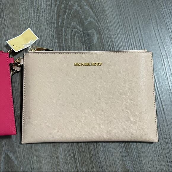 Michael Kors Jet Set Travel Trio 3 in 1‎ Wristlet in Nude/Magenta Pink/Red NWT - Picture 7 of 9
